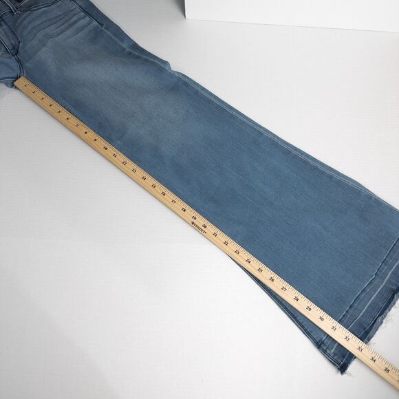 Express Mid Rise Wide Leg Flare Jeans Womens 6R Blue Raw Hem Boho Retro Hippie - Picture 7 of 16